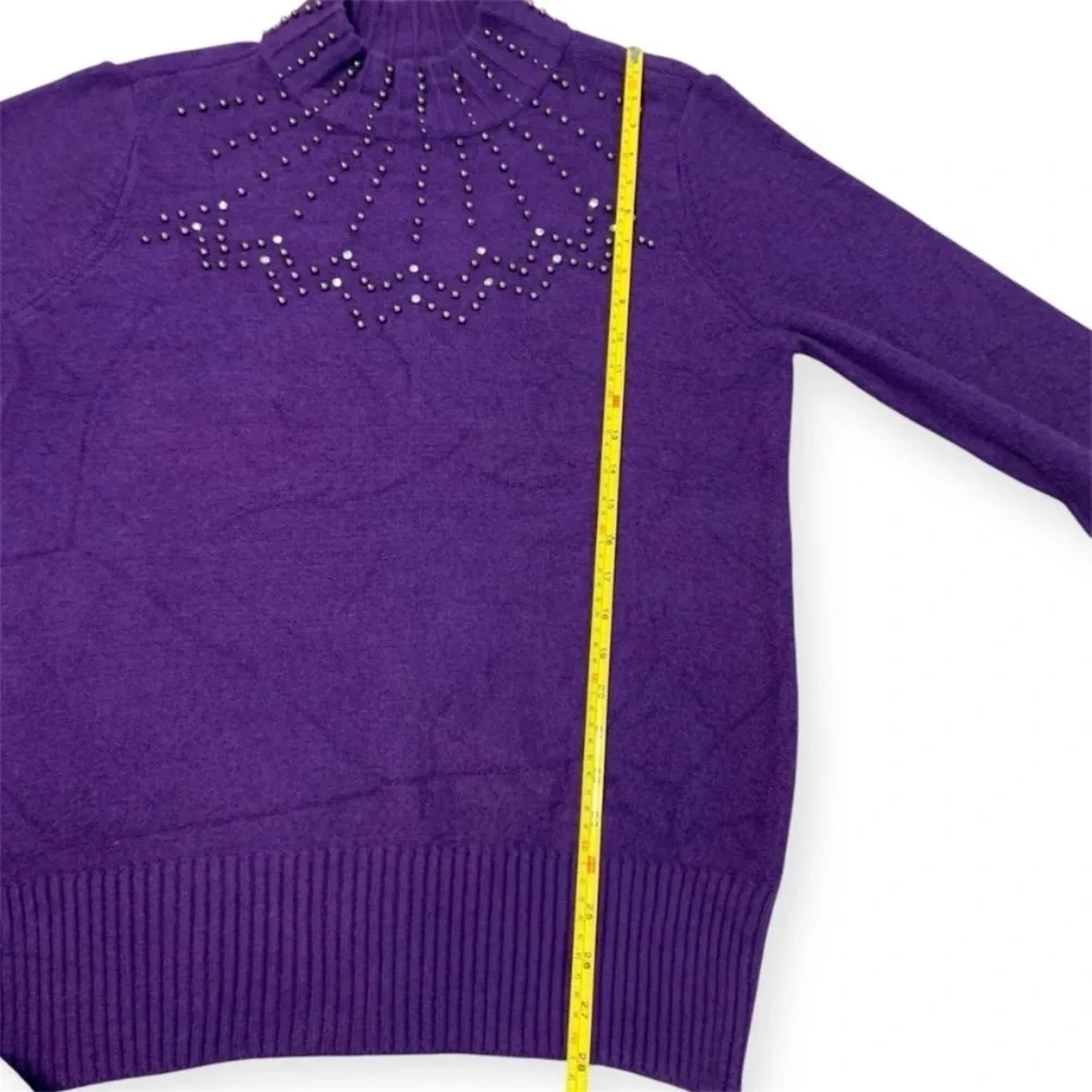 Alfani Embellished Knit Mock Turtleneck Sweater Purple